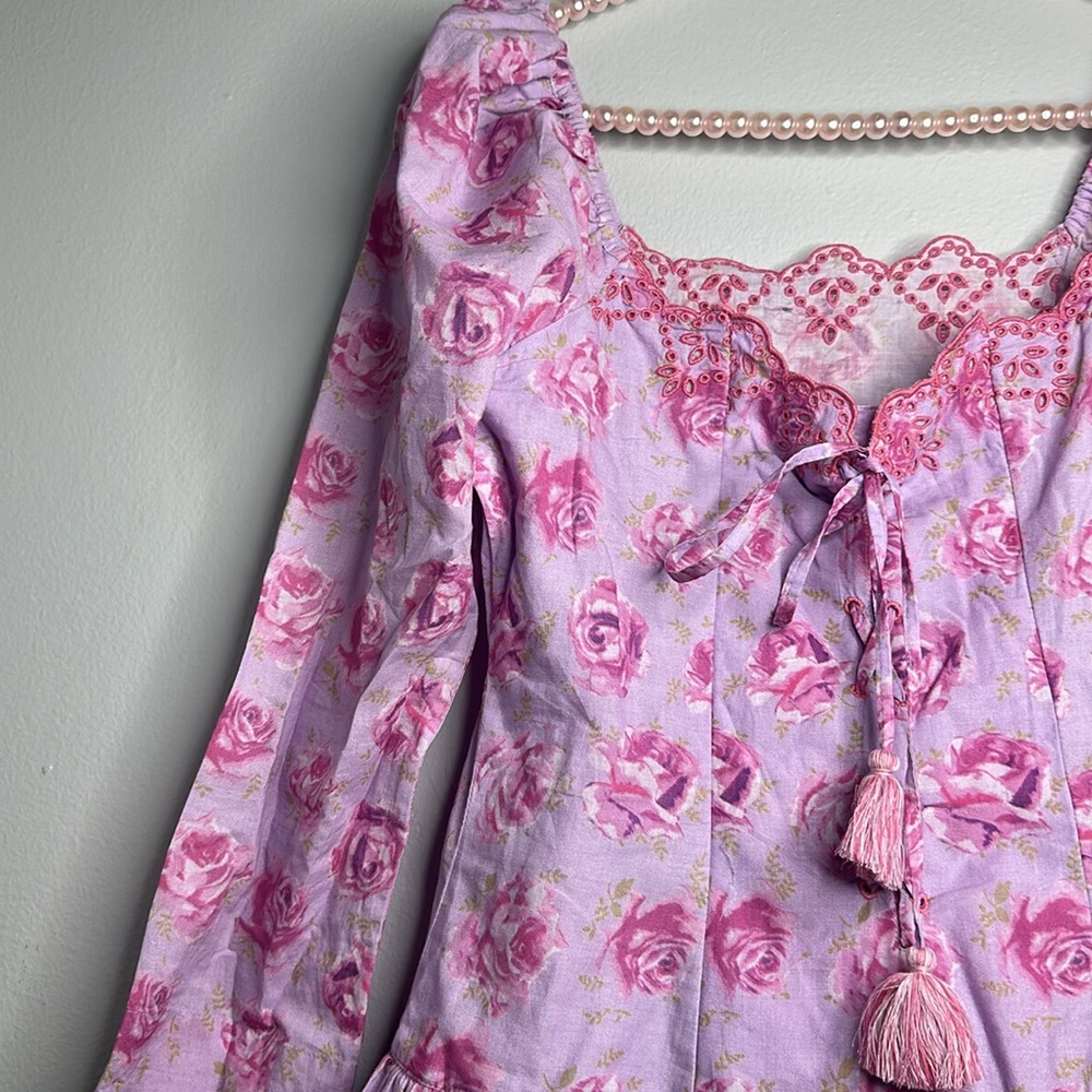 Love Shack Fancy- Floral Pink and Purple Dress - Picture 5 of 7